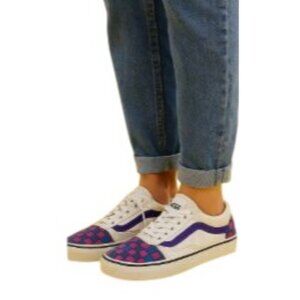 Vans Off the Wall Size 7 Checkered Design Canvas Shoes Pink Blue Purple Tennis